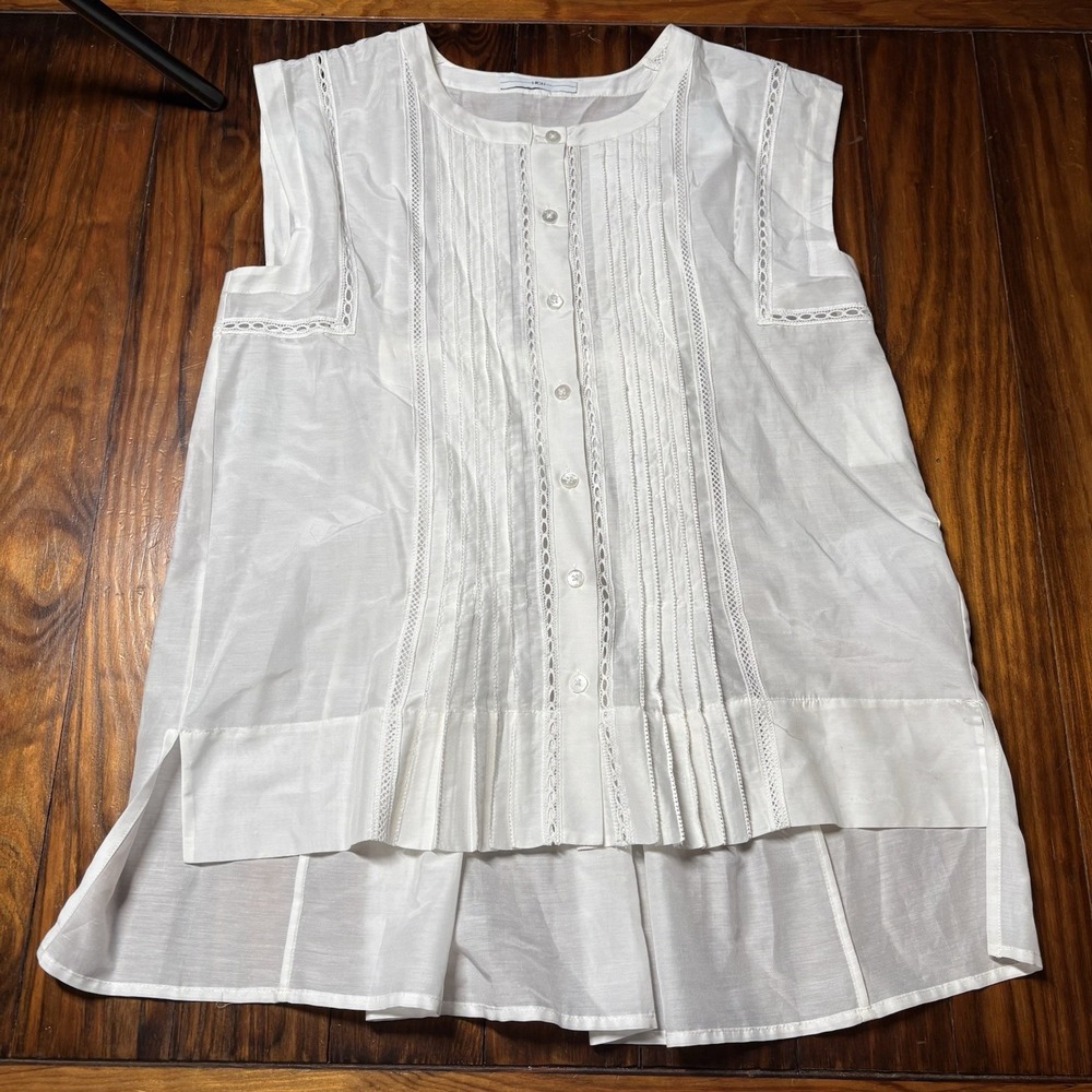 HIGH Claire Campbell White Sheer Pintuck Hi Lo Sleeveless Blouse New A1699